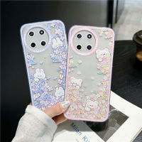 หมีน้อยน่ารัก KOSLAM กับเคสโทรศัพท์โปร่งใสดอกไม้สีชมพูสำหรับ Realme 11 4G 5G 11 Pro 11 Pro + C53 C55 C33 C31 C30 C35 C21Y C25Y C21 C25 C12 C11 C15 Realme 10 10 Pro 9 4G 5จี9โปร9i 8i ดีไซน์ใหม่นุ่มปลอกโทรศัพท์มือถือทีพียู