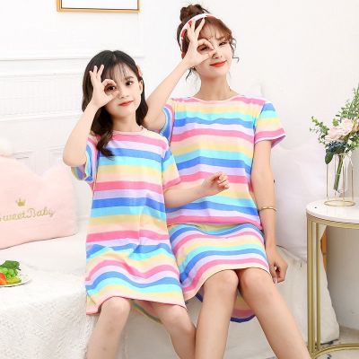 【Ready Stock】 Cotton Kids Dress Korean Girl Nightdress Short Sleeve Kids Pyjamas Girl Pajamas Parent-child Dress Baby Girl Dress Mom Dress Mother and Daughter Sleepwear Nightwear Kids Sleepwear