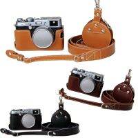 ": 》} เคสกล้องหนังแท้สำหรับ X100 Fujifilm X100S X100T ตัวกระเป๋าครึ่งตัว + สายคล้องคอแท้ + เคสขนาดเล็กสำหรับอุปกรณ์เสริม