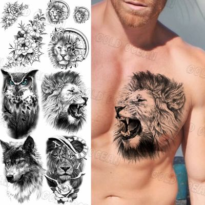 hot！【DT】❈✁♝  Large Temporary Tattoos Men Wolf Fake Sticker Chest Arm