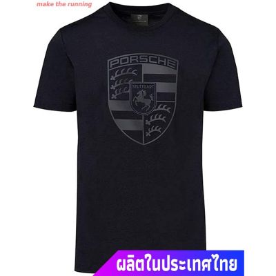 เสื้อยืดคอกลมmake the running เสื้อยืดแขนสั้น Porsche Black Crest Mens T-Shirt Short sleeve T-shirts[] S--5XL