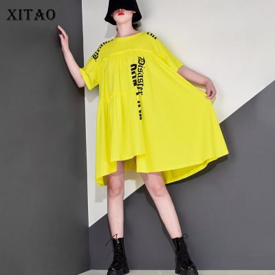 XITAO Dress Fashion Women Casual Loose Irregular T-shirt Dress