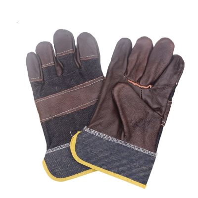 【CW】 Resistant Durable Denim Half Leather Welder Gloves Safety Welding Metal Hand Tools