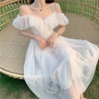 COD DSFGRDGHHHHH dress women Seaside beach chic sling mesh Korean Dress summer new white dress