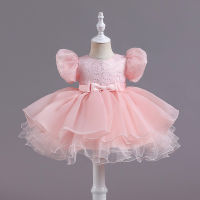 2023 new Girls Favorite Summer New Childrens First Year Princess Dress Sequin Bubble Sleeves Lace Mesh Fluffy Dress Dance Performance Dress