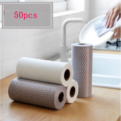 ม้วนผ้าใช้ในห้องครัวใช้ซ้ำได้50ชิ้น/ม้วนผ้าเช็ดจานผ้าทำความสะอาดแผ่นขัดถู