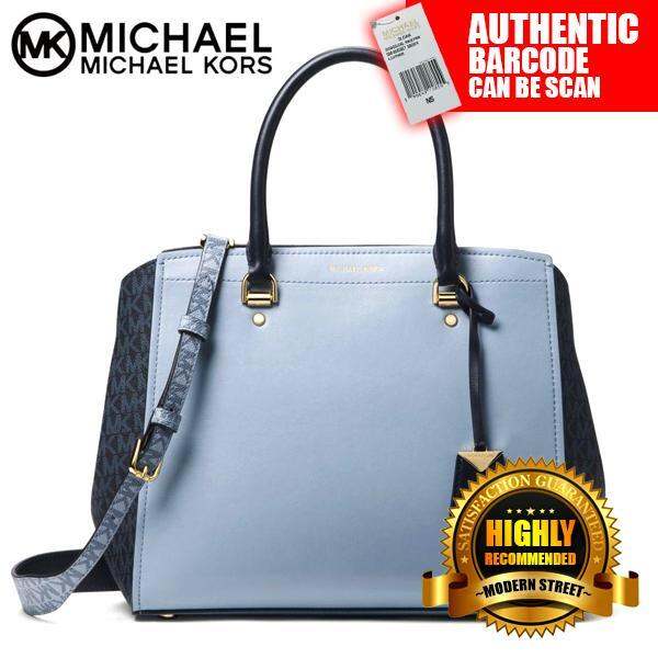 NWT] Michael Kors 30T8GN4S3V Benning Large Leather And Logo Satchel (PLBLUE  ADMRL) | Lazada