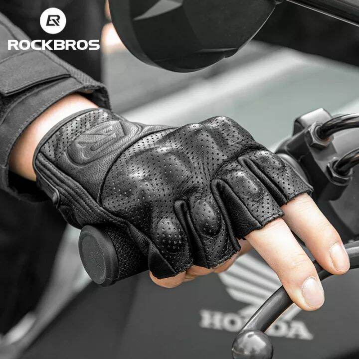 ROCKBROS Leather Half Finger Gloves Shock Absorbing Gel Filled