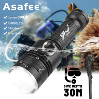 Asafee D239B 30M Underwater Diving Flashlight XHP70 LED Light 600LM 200M Range Lamp Waterproof 3 Mode Scuba Torch Outdoor