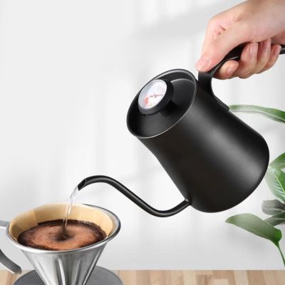 400ML Stainless Steel Coffee Drip Kettle with Thermometer Gooseneck Pour Over Coffee Tea Pot Anti–Rust Coffee Pots