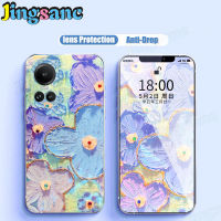 Jingsanc เคสปลอกซิลิโคนสำหรับ OPPO Reno 10 5G/Reno 10 Pro 5G เคสโทรศัพท์แสงสีฟ้าเจาะน้ำมันภาพวาดสีม่วงดอกไม้กรอบนุ่มแฟชั่นบางพิเศษ TPU เรียบง่ายรวมทุกอย่าง A27-1ฝาปิดด้านหลังเลนส์