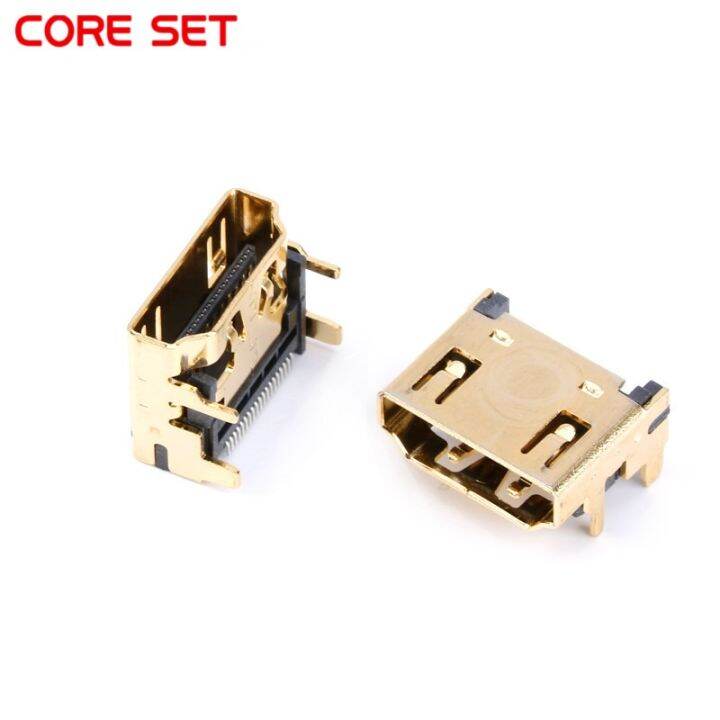 แจ็คตัวเมีย-ขั้วต่อหลอดไฟ-led-ที่เข้ากันได้กับ-hdmi-10ชิ้น-5ชิ้น19pin-19-p-smt-smd-มุมขวา90องศาชุบทอง-hd-19ขา