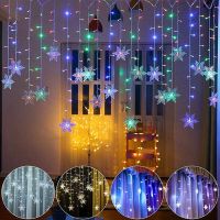 LED Fairy Lights Garland Curtain String Lamp Christmas Snowflake Remote Control Wedding Lamp Christmas Tree Party Decora Xmas