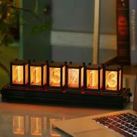 ☁♝☊ RGB pseudoglow tube clock LED desktop creative ornaments DIY vintage solid wood electronic digital glow clock gift