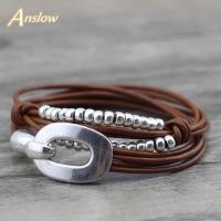 Anslow Hot Sale New Arrivals Fashion New Vintage Men Bracelet Genuine Leather Bracelet Handmade DIY Fathers Day Gift LOW0575LB Charms and Charm Brace