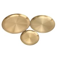 【YF】 14/17/20/23/26cm Dining Plate Fashion Gold Round Tableware Meat Dessert Pizza Dish Fruit Tray Wholesale Hot