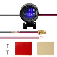 2 in 1 12V 24V Round LED Digital Car Truck Water Temp Gauge Temperature Sensor Temperatura Moto + Voltmeter Volt Voltage Meter