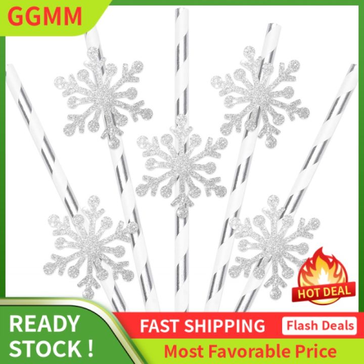 NEW Set of 50 Paper Straws Silver Snowflake Party Supplies