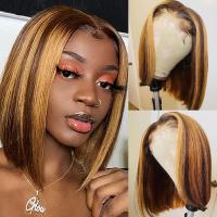 【jw】✑ Straight Short Bob Wig 13x4 Transparent Frontal Human Hair Wigs Glueless Ombre Blonde