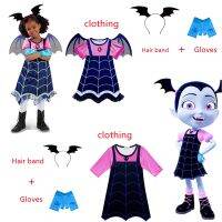 ﹉ New Hot Style Vampirina Vestidos Children Cosplay Fashion New Girl Dress Halloween Girls Dresses Carnival Party Hair Band Gloves