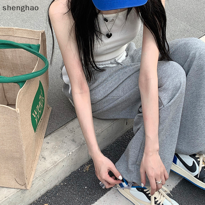 shenghao-y2k-หลวมฤดูร้อนกางเกงกีฬาบางผู้หญิงยืดหยุ่นสูงกางเกงวินเทจหญิงขากว้างกางเกงกางเกง