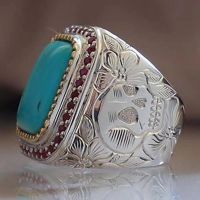 Exquisite Men 39;s Fashion Inlaid Blue Stones Rings Vintage Silver Gold Color Seal Engraved Flower Wedding Rings for Men Jewelry