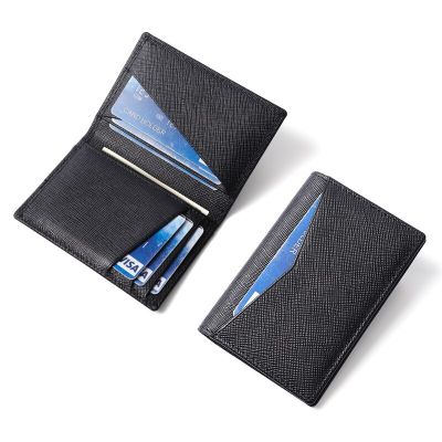 100% Cowhide RFID Bifold Small Card Wallet for Men Contrast Color Slim Cross Pattern Genuine Leather Mens Credit Card Holder Card Holders
