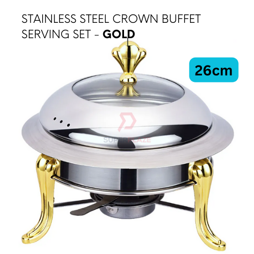 26cm Gold Color Stainless Steel Crown Buffet Set Round Chafing Dish ...