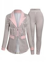 【DT】hot！ 2 Piece Set Matching Sets Two-piece Blazer Jacket Top And Pants Suits Houndstooth Fashion Ladies Business Outfit