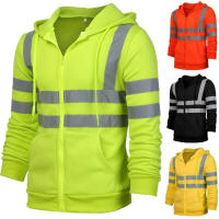 ผู้ชายมีฮู้ดสะท้อนแสง,เสื้อสเวตเตอร์สะท้อนแสง Workwear,เสื้อแจ็คเก็ตนิรภัยสำหรับปั่นจักรยาน,ผ้าที่มองเห็นได้ชัดเจน,วิ่งอย่างปลอดภัย