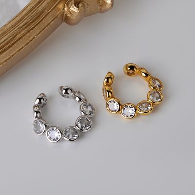 [COD] E5073 Korean version of simple niche design silver round diamond ear clip female ins without hole personality