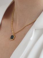 Titanium With 18K Gold Twrist Chain Black Stone Necklace Women Jewelry Punk Party T Show Runway Designer Club Japan Korean INS