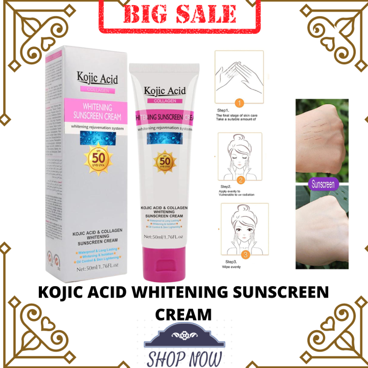 Very Effective Kojic Acid Collagen Whitening Sunscreen Cream Spf 50 Face Whole Body Oil 1890