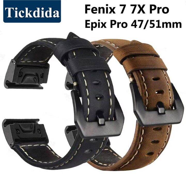 Genuine Leather Strap for Garmin Fenix 7 Pro 7X Pro 6X 6 5X Epix Pro 51mm 47mm Enduro 2 Tactix 7