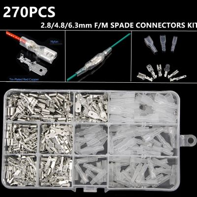 ☎☍♧ 270Pcs 2.8/4.8/6.3mm Insulated Male Female Wire Connector Electrical Wire Crimp Terminals Spade Connectors Assorted Kit