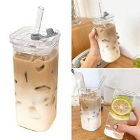 【CW】♕  Resistant Transparent Glass Mug Juice Cup With Lid And Drink