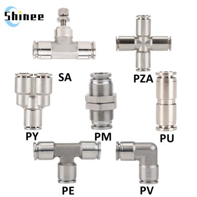 PU PV PE PY PZA SA PM 304 stainless steel metal pneumatic quick coupling 4 6 8 10 12 14 16mm push in air Hose connector Pipe Fittings Accessories