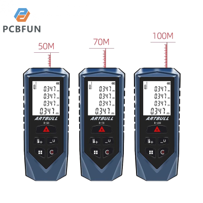 pcbfun เครื่องวัดเลเซอร์เลเซอร์วัดระยะทาง100ม. 70 50ม. เครื่องมือวัดแบบดิจิทัลที่จับแบบพกพาอุปกรณ์หาพิกัดขนาดใหญ่จอแสดงผล LCD จอแสดงผล4บรรทัด
