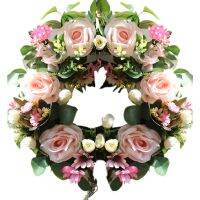 Decoration Wreath Artificial Light Pink Roses Floral Loop Home Door Hanging Decor Flowers Garland