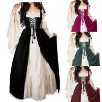 Halloween Women European Medieval Court Fancy Vampire Cosplay Costume Carnival Vintage Strapless Long Sleeve Queen Elegant Dress
