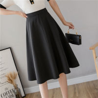 Neophil Autumn Women Elegant Fashion Midi A-Line Skirts High Waist Vintage Black Mid-Calf Umbrella Solid Big Swing Skirt S21521