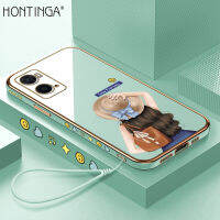 Hontinga เคสโทรศัพท์ OPPO A76 A36 2022,เคสแฟชั่นน่ารักทำจากวัสดุ TPU ทรงสี่เหลี่ยมนิ่มเคลือบโครเมี่ยมหรูหราสำหรับเด็กผู้หญิงเคสป้องกันกล้องป้องกันเคสยางกันแรงกระแทก