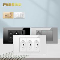 ♘ PSSRISE Brazil Switch Socket with 5V 2.1A USB Type-c Charger Tempered Glass Panel Wall Light Switch TV TEL Computer Power Outlet