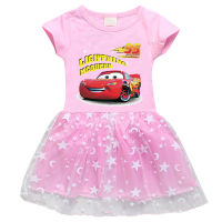 Lightning McQueen ชุดเดรสตาข่ายเสื้อผ้าลำลองแขนสั้นสำหรับเด็กเล็กเด็กผู้หญิง0000,ชุดเดรสเจ้าหญิงผ้าฝ้ายแท้แฟชั่นลายดาวพระจันทร์ฤดูร้อน