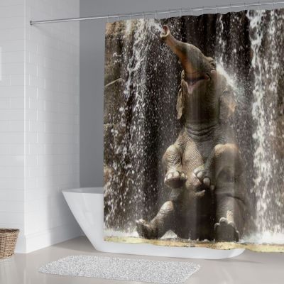 [In stock] ม่านอาบน้ำชุดม่านอาบน้ำสัตว์ช้างม่านอาบน้ำโพลีเอสเตอร์พิมพ์ดิจิตอลม่านอาบน้ำม่านห้องน้ำแบบไม่เจาะรู