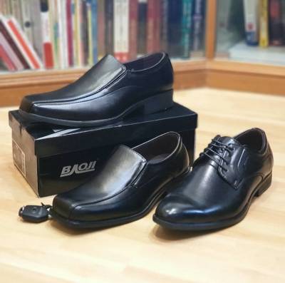Baoji รองเท้าคัทชูหนังสำหรับทำงาน สุภาพสีดำ รูปแบบ หัวตัด หัวแหลม และผูกเชือก