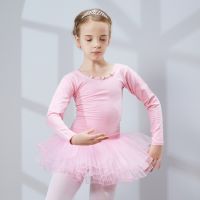 [Childrens clothing] แขนยาวเดรสแสดงบนเวทีสำหรับผ้าฝ้ายเด็กผู้หญิงชุดเต้นบัลเล่ต์พร้อมกระโปรงทูทูเด็กผ้าทูลล์