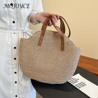 【 Cw】straw Beach กระเป๋าถือผู้หญิง Handmade ทอ Boho Vintage ฤดูร้อนไหล่กระเป๋าขนาดใหญ่ความจุ Lady Vacation Casual Totes