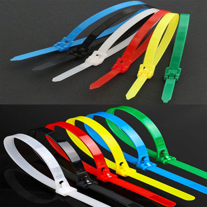 5x150-200-300-8x350-400-500-600-มม-ไนลอน-releasable-สายผูก-100pcs-สีพลาสติก-self-locking-reusable-loop-wrap-zip-bundle-yrrey