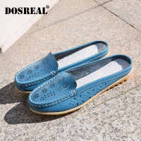 Korean Flats Shoes Breathable Leather Half Slippers Big Size 44 Soft Sole Loafers